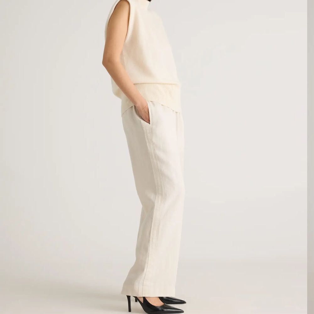 John P Linen Wide Leg High Rise Pants In Light Beige Size XL